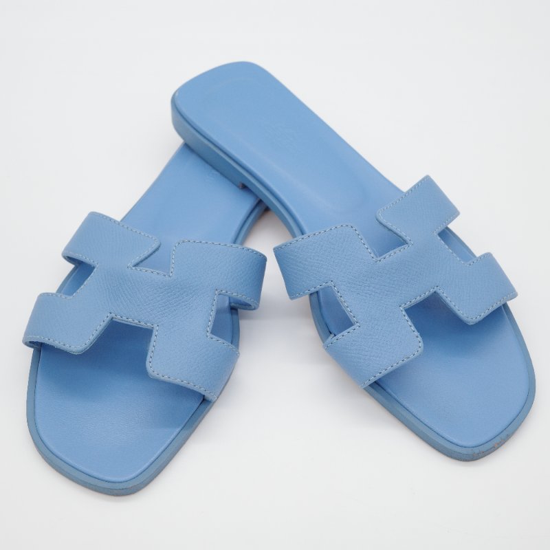 Hermès 愛馬仕 H 拖鞋 Oran涼鞋 水藍色 寶寶藍  牛皮 平底涼鞋 平底拖鞋-0