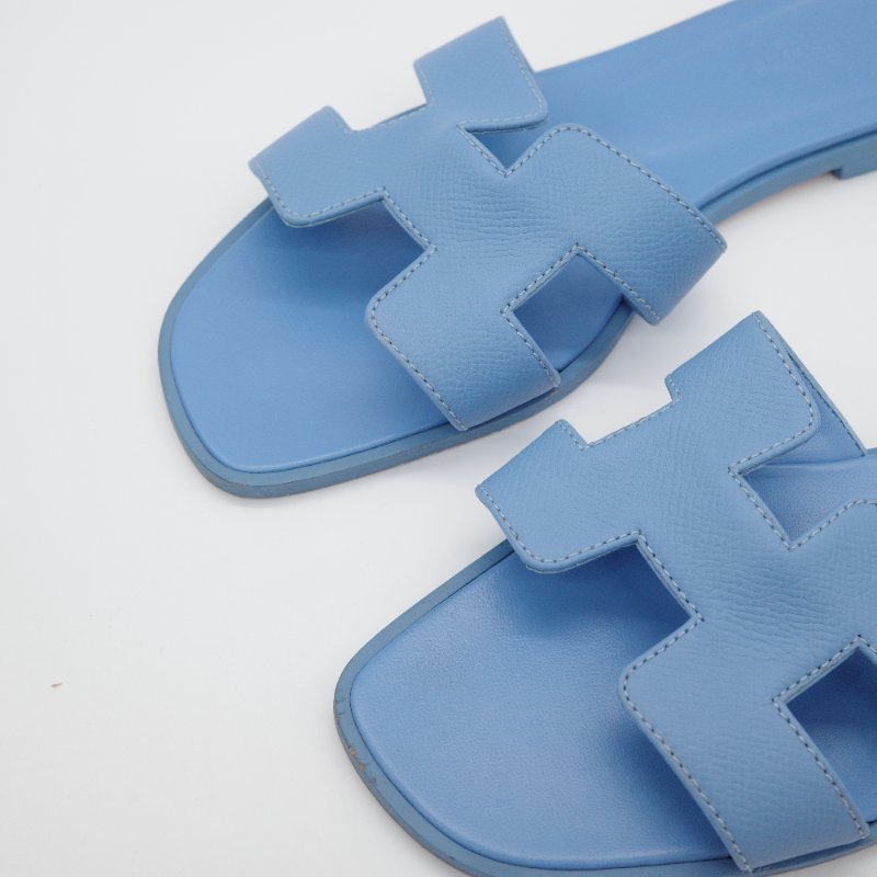 Hermès 愛馬仕 H 拖鞋 Oran涼鞋 水藍色 寶寶藍  牛皮 平底涼鞋 平底拖鞋-2