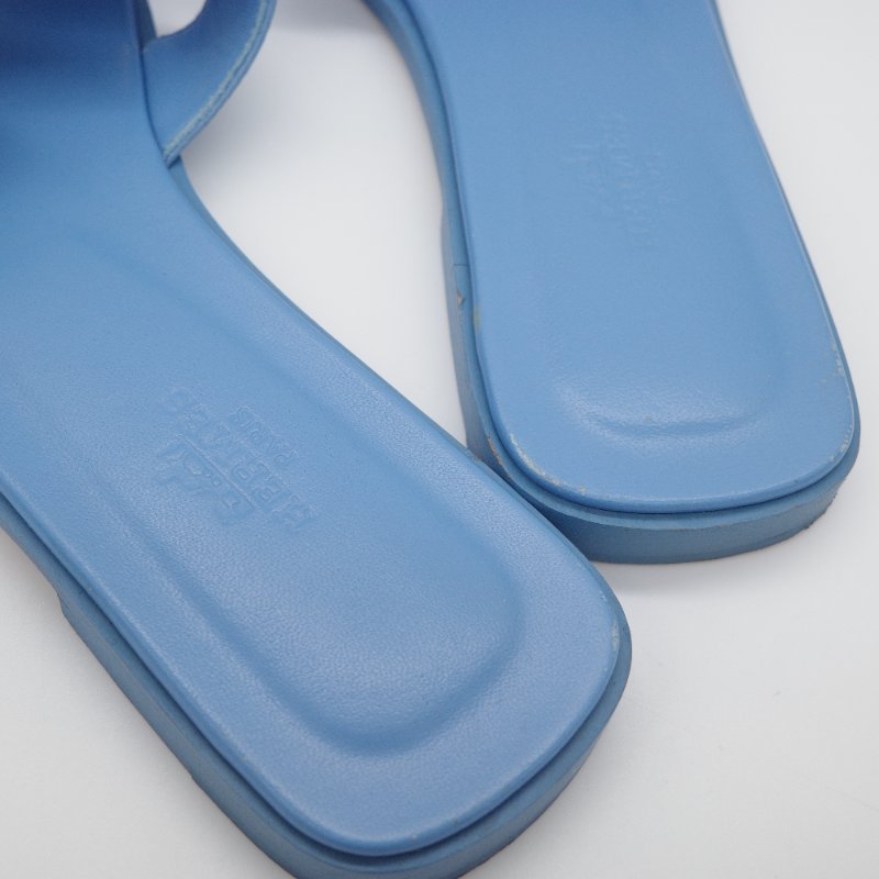 Hermès 愛馬仕 H 拖鞋 Oran涼鞋 水藍色 寶寶藍  牛皮 平底涼鞋 平底拖鞋-3