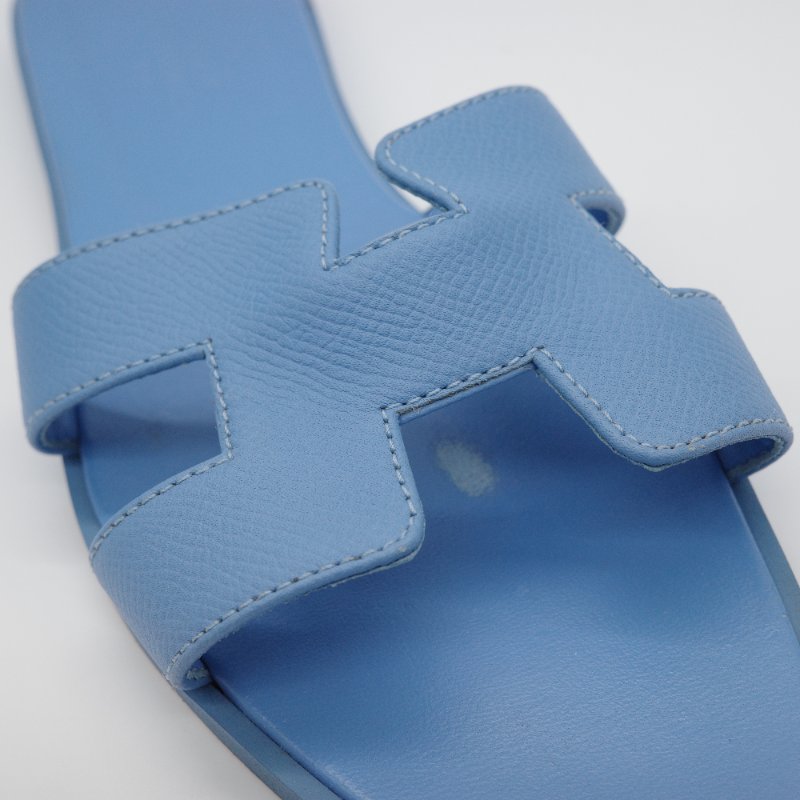 Hermès 愛馬仕 H 拖鞋 Oran涼鞋 水藍色 寶寶藍  牛皮 平底涼鞋 平底拖鞋-10