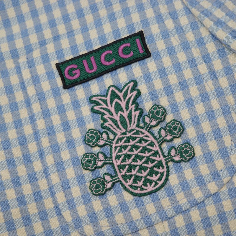 Gucci 古馳 Pineapple 鳳梨刺繡藍白格紋 羊毛混紡 西裝外套-1