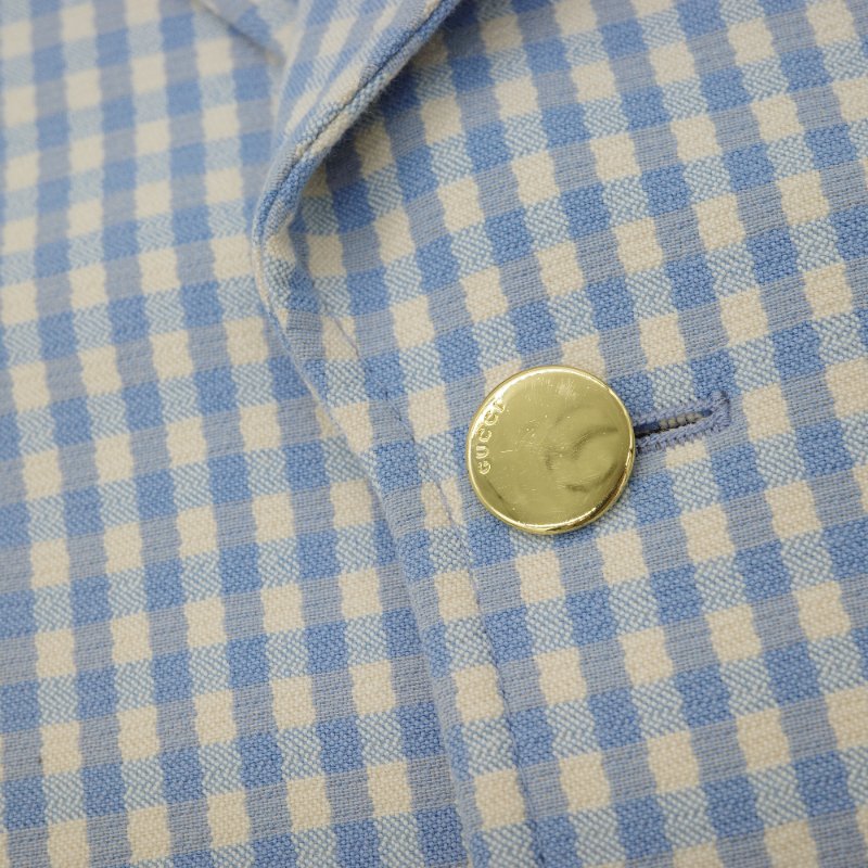 Gucci 古馳 Pineapple 鳳梨刺繡藍白格紋 羊毛混紡 西裝外套-2