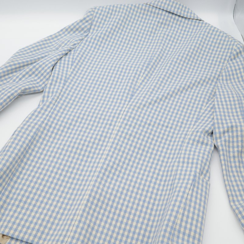 Gucci 古馳 Pineapple 鳳梨刺繡藍白格紋 羊毛混紡 西裝外套-4