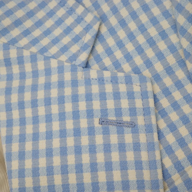 Gucci 古馳 Pineapple 鳳梨刺繡藍白格紋 羊毛混紡 西裝外套-6