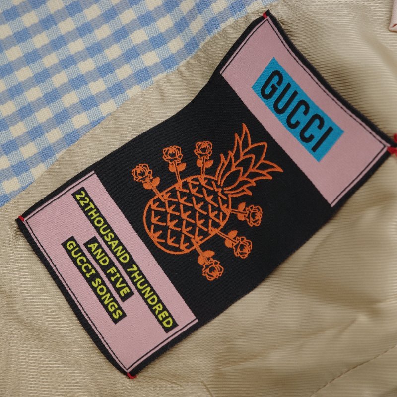Gucci 古馳 Pineapple 鳳梨刺繡藍白格紋 羊毛混紡 西裝外套-7