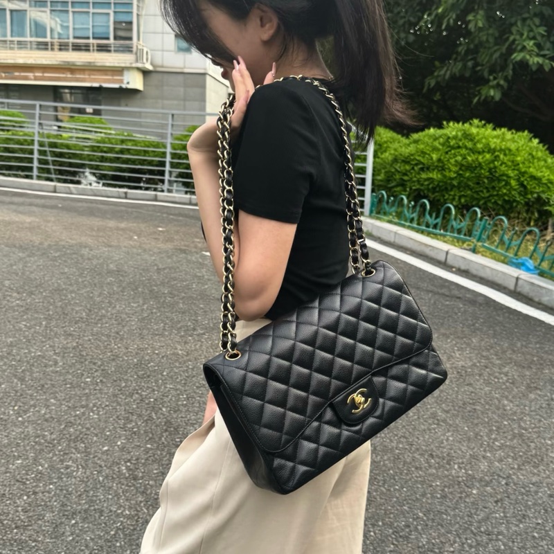 【雙面CF】 Chanel CF30 Jumbo 黑金羊皮 專櫃396,500-20