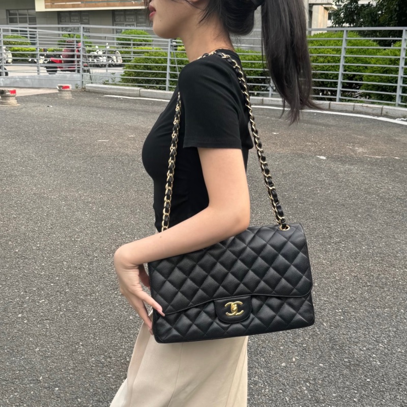 【雙面CF】 Chanel CF30 Jumbo 黑金羊皮 專櫃396,500-21