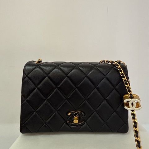 Chanel黑羊皮仿舊金鏈hobo肩背包