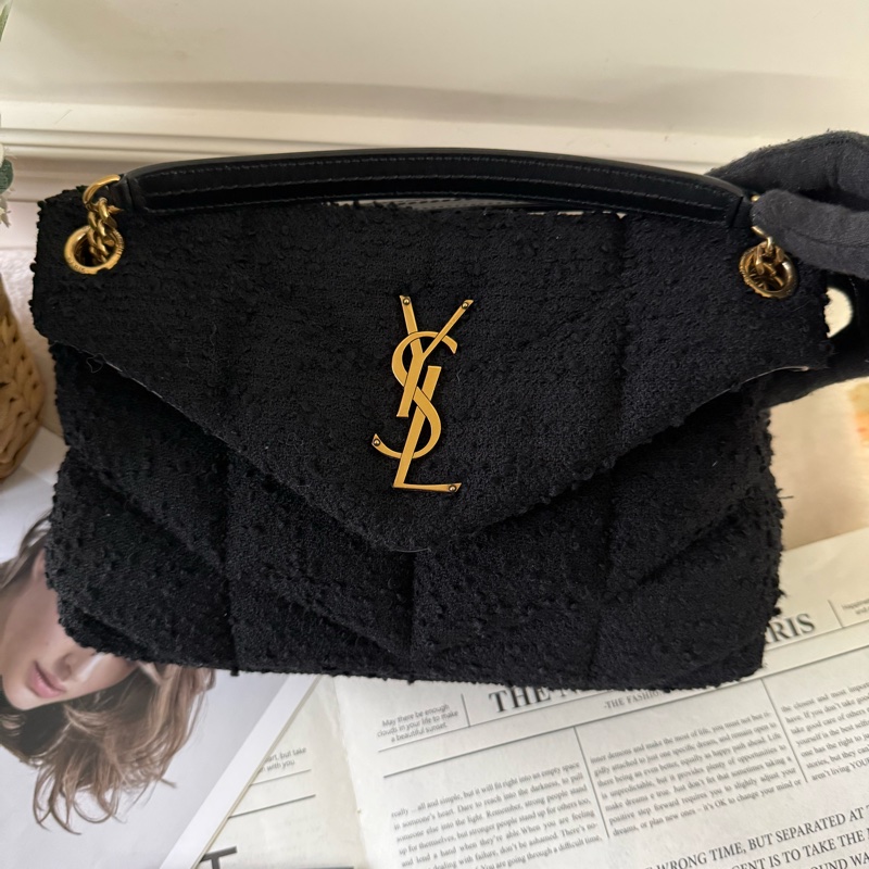 Puffer V紋金字毛呢小款二用包(黑色)-1