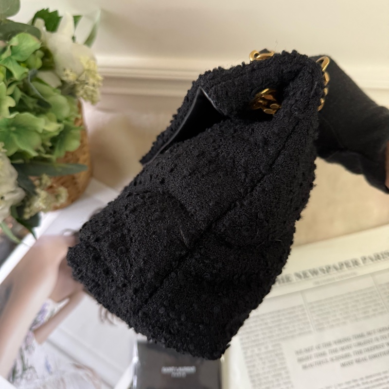 Puffer V紋金字毛呢小款二用包(黑色)-4