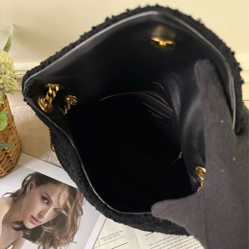 Puffer V紋金字毛呢小款二用包(黑色)-6