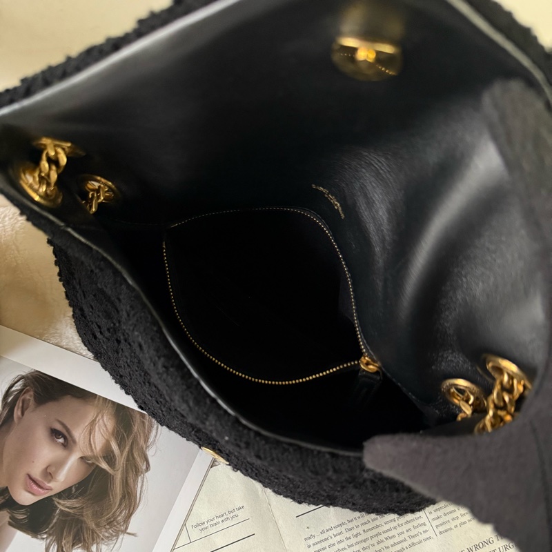 Puffer V紋金字毛呢小款二用包(黑色)-7