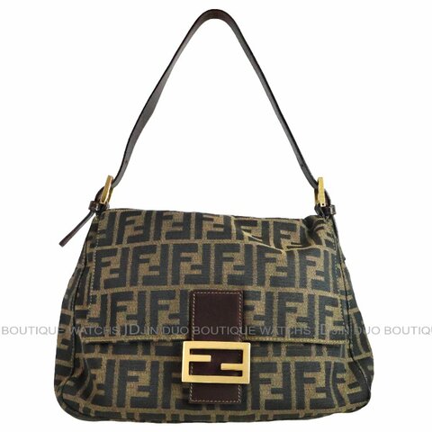 金鐸精品~2497 FENDI 芬迪 26325 Zucca Mamma Baguette菸草棕色FF緹花布金釦法棍肩背包