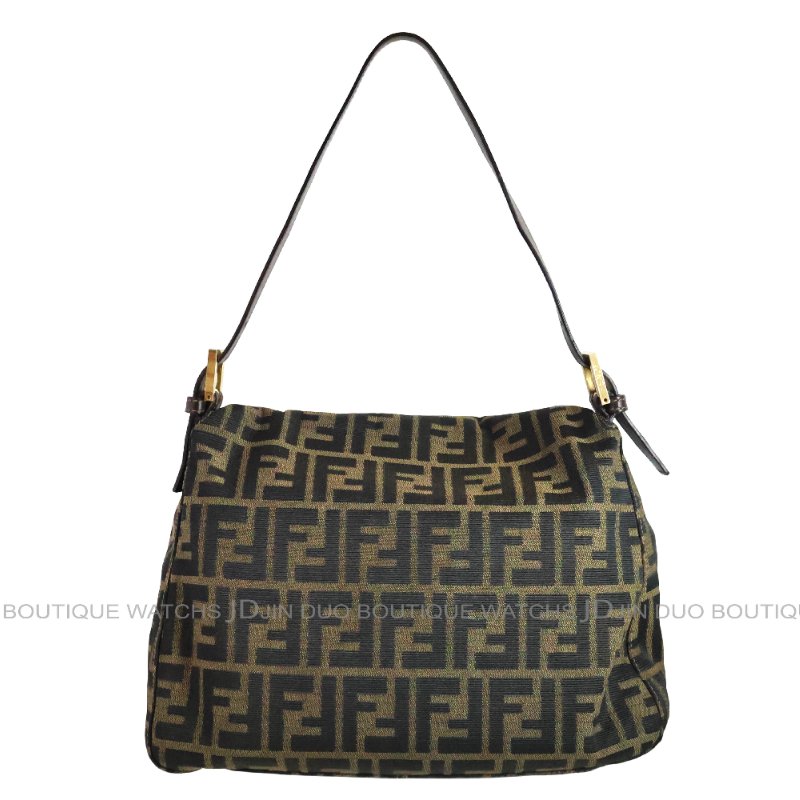 金鐸精品~2497 FENDI 芬迪 26325 Zucca Mamma Baguette菸草棕色FF緹花布金釦法棍肩背包-1