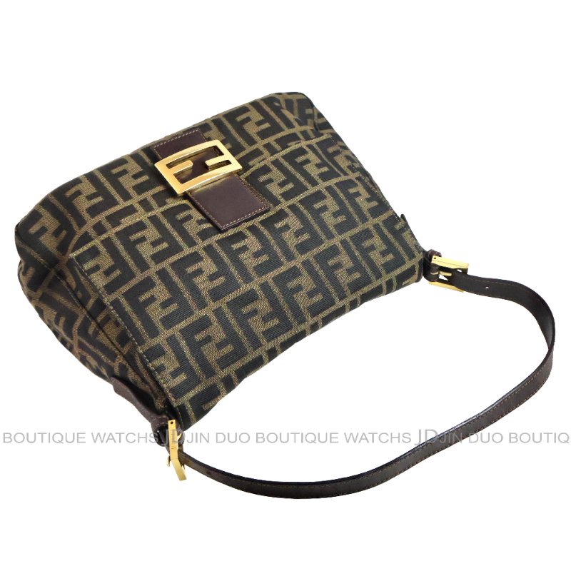 金鐸精品~2497 FENDI 芬迪 26325 Zucca Mamma Baguette菸草棕色FF緹花布金釦法棍肩背包-3