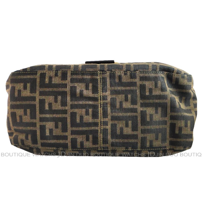 金鐸精品~2497 FENDI 芬迪 26325 Zucca Mamma Baguette菸草棕色FF緹花布金釦法棍肩背包-4
