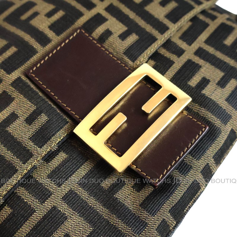 金鐸精品~2497 FENDI 芬迪 26325 Zucca Mamma Baguette菸草棕色FF緹花布金釦法棍肩背包-6