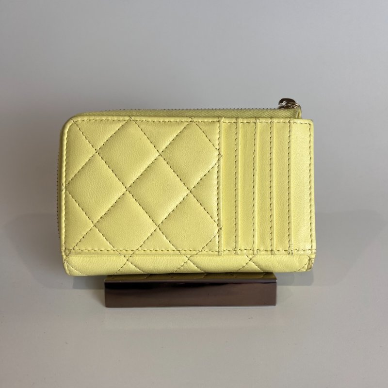 CHANEL 菱格紋羊皮零錢包黃 AP3179/晶片款-2