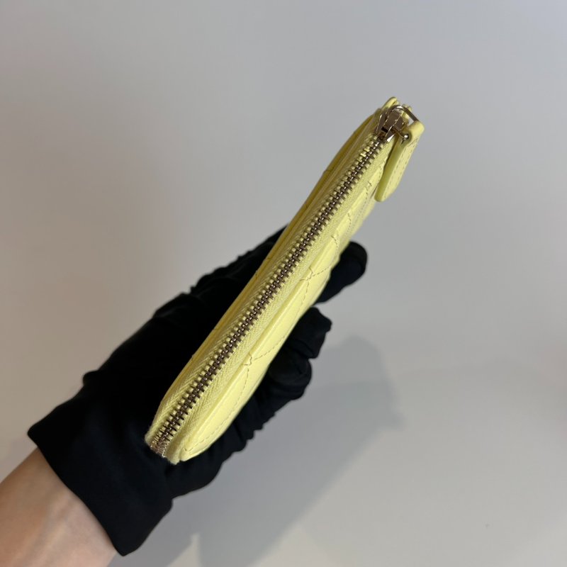 CHANEL 菱格紋羊皮零錢包黃 AP3179/晶片款-5