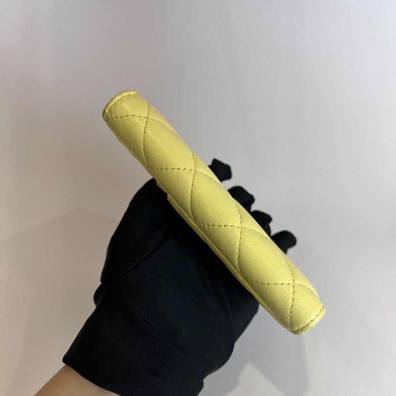 CHANEL 菱格紋羊皮零錢包黃 AP3179/晶片款-6