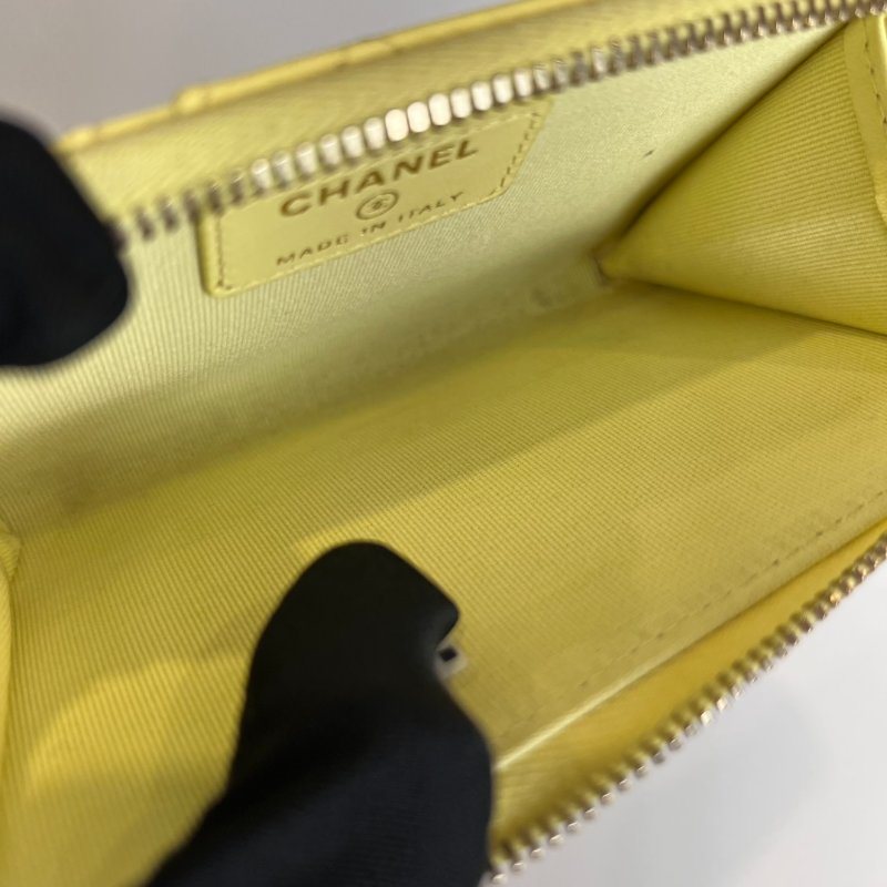 CHANEL 菱格紋羊皮零錢包黃 AP3179/晶片款-7