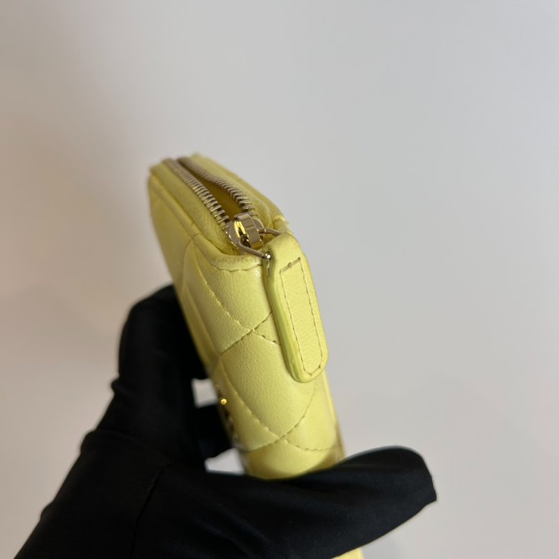 CHANEL 菱格紋羊皮零錢包黃 AP3179/晶片款-8