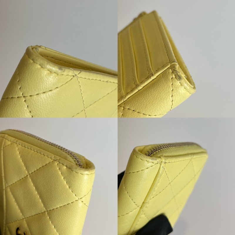 CHANEL 菱格紋羊皮零錢包黃 AP3179/晶片款-9