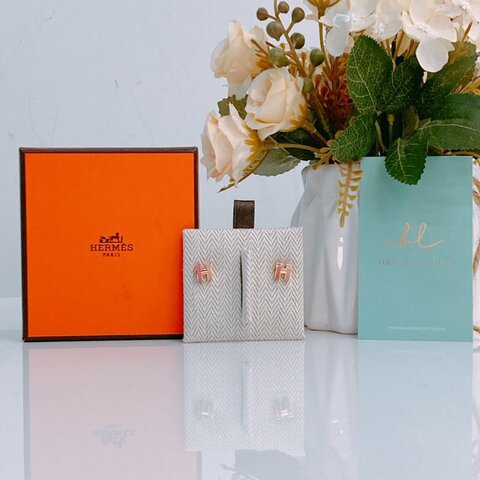 MS0487 Hermes 愛馬仕 迷你 H 拼色 耳環 玫瑰色 粉色 玫瑰金扣 Mini Pop H Rocabar Earrings Beauté x RGHW