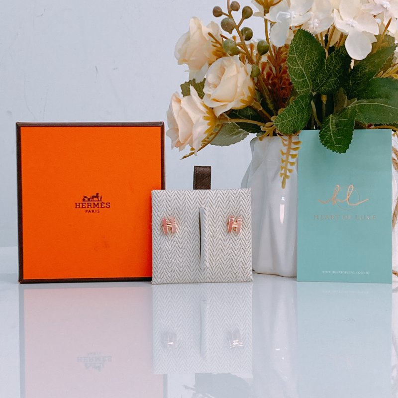 MS0487 Hermes 愛馬仕 迷你 H 拼色 耳環 玫瑰色 粉色 玫瑰金扣 Mini Pop H Rocabar Earrings Beauté x RGHW-0