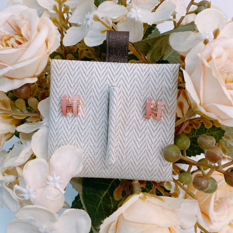 MS0487 Hermes 愛馬仕 迷你 H 拼色 耳環 玫瑰色 粉色 玫瑰金扣 Mini Pop H Rocabar Earrings Beauté x RGHW-1