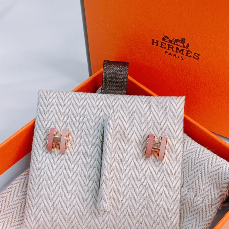 MS0487 Hermes 愛馬仕 迷你 H 拼色 耳環 玫瑰色 粉色 玫瑰金扣 Mini Pop H Rocabar Earrings Beauté x RGHW-2