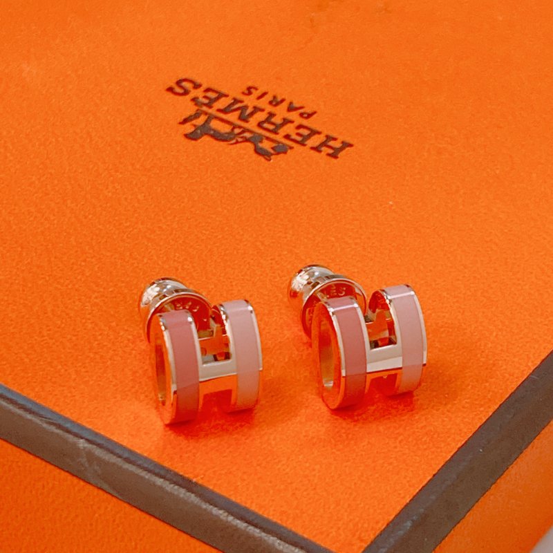 MS0487 Hermes 愛馬仕 迷你 H 拼色 耳環 玫瑰色 粉色 玫瑰金扣 Mini Pop H Rocabar Earrings Beauté x RGHW-3