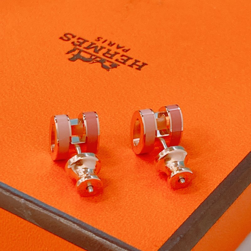 MS0487 Hermes 愛馬仕 迷你 H 拼色 耳環 玫瑰色 粉色 玫瑰金扣 Mini Pop H Rocabar Earrings Beauté x RGHW-5