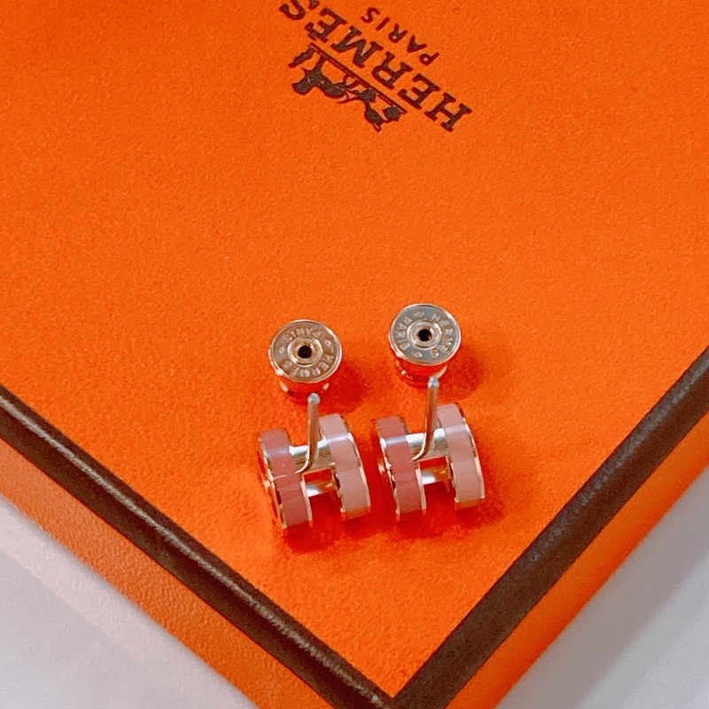 MS0487 Hermes 愛馬仕 迷你 H 拼色 耳環 玫瑰色 粉色 玫瑰金扣 Mini Pop H Rocabar Earrings Beauté x RGHW-7