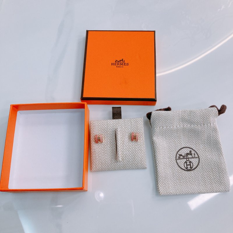 MS0487 Hermes 愛馬仕 迷你 H 拼色 耳環 玫瑰色 粉色 玫瑰金扣 Mini Pop H Rocabar Earrings Beauté x RGHW-9