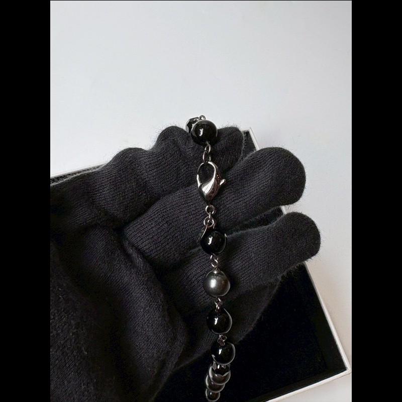 Chanel 黑銀串珠雙C長項鍊-8