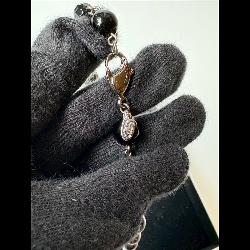 Chanel 黑銀串珠雙C長項鍊-9