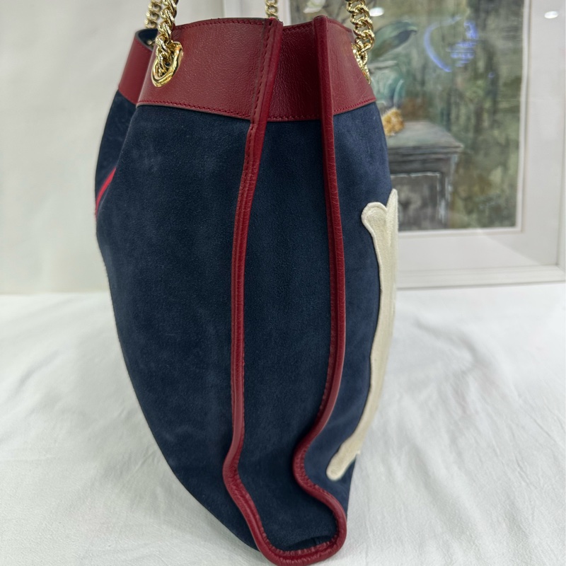 Gucci古馳Rajah水鑽虎頭麂皮拼皮托特包單肩手提女包 有子袋 。-2