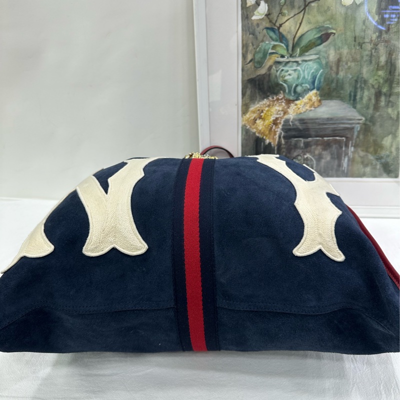 Gucci古馳Rajah水鑽虎頭麂皮拼皮托特包單肩手提女包 有子袋 。-5