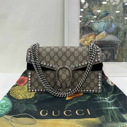 Gucci 古馳酒神 經典老花搭配黑色 整包鑽 尺寸：28×17