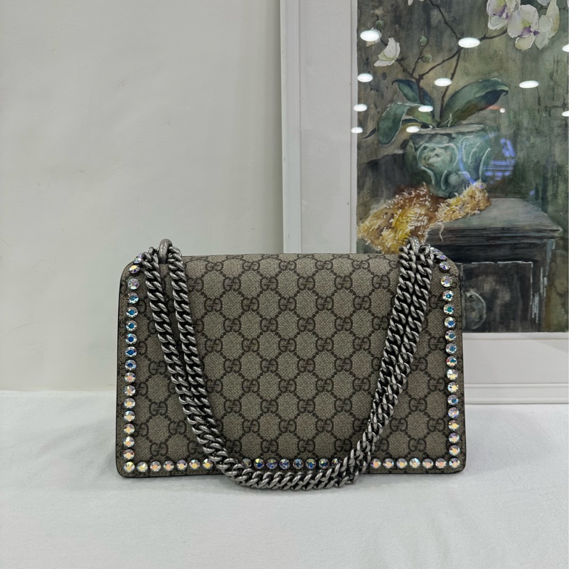 Gucci 古馳酒神 經典老花搭配黑色 整包鑽 尺寸：28×17-2