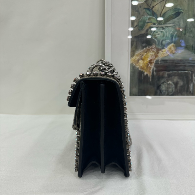 Gucci 古馳酒神 經典老花搭配黑色 整包鑽 尺寸：28×17-3