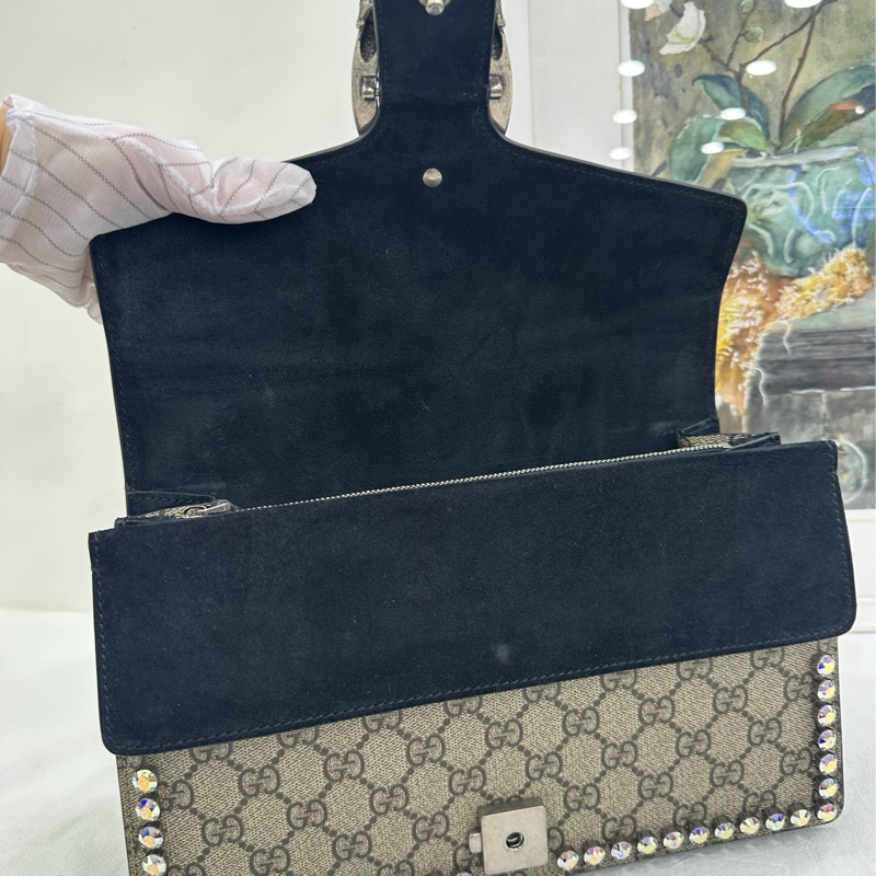 Gucci 古馳酒神 經典老花搭配黑色 整包鑽 尺寸：28×17-6