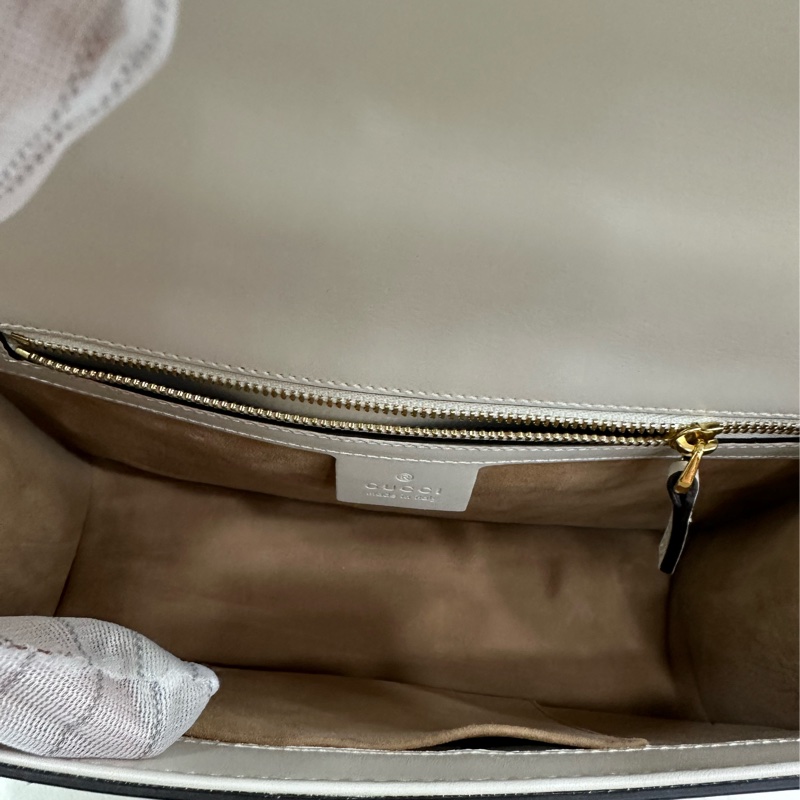 Gucci古馳白色塞維利亞Sylvie 金扣條紋織帶羅緞蝴蝶結寬版肩帶 可手提單肩斜挎 閒置 尺寸25*17*8cm-8