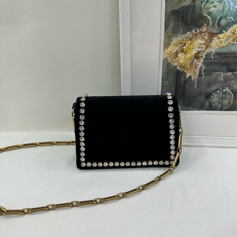 Gucci 絲絨水鑽蜜蜂鏈條限量包 閒置-2