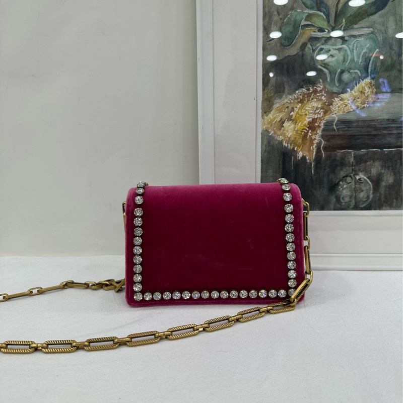 Gucci絲絨水鑽蜜蜂鏈條限量包 閒置-2