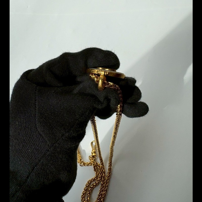 Chanel 金鍊白底圓雙C項鍊-12