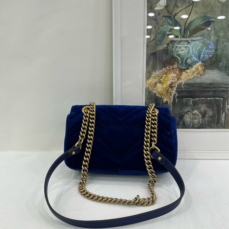 Gucci/古馳 絲絨寶藍色marmont，刺繡珠寶蜻蜓寶藍色金絲絨鏈條包，可單肩可斜挎可手拿，近閒置 尺寸22*14cm-2