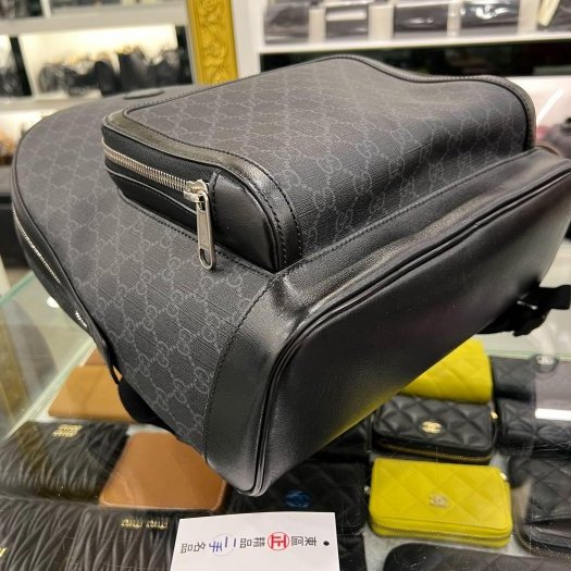 東區正精品㊣GUCCI Interlocking PVC黑灰色拉鍊後背包 RZ6162-2