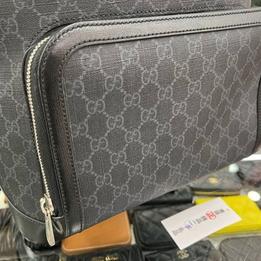 東區正精品㊣GUCCI Interlocking PVC黑灰色拉鍊後背包 RZ6162-5
